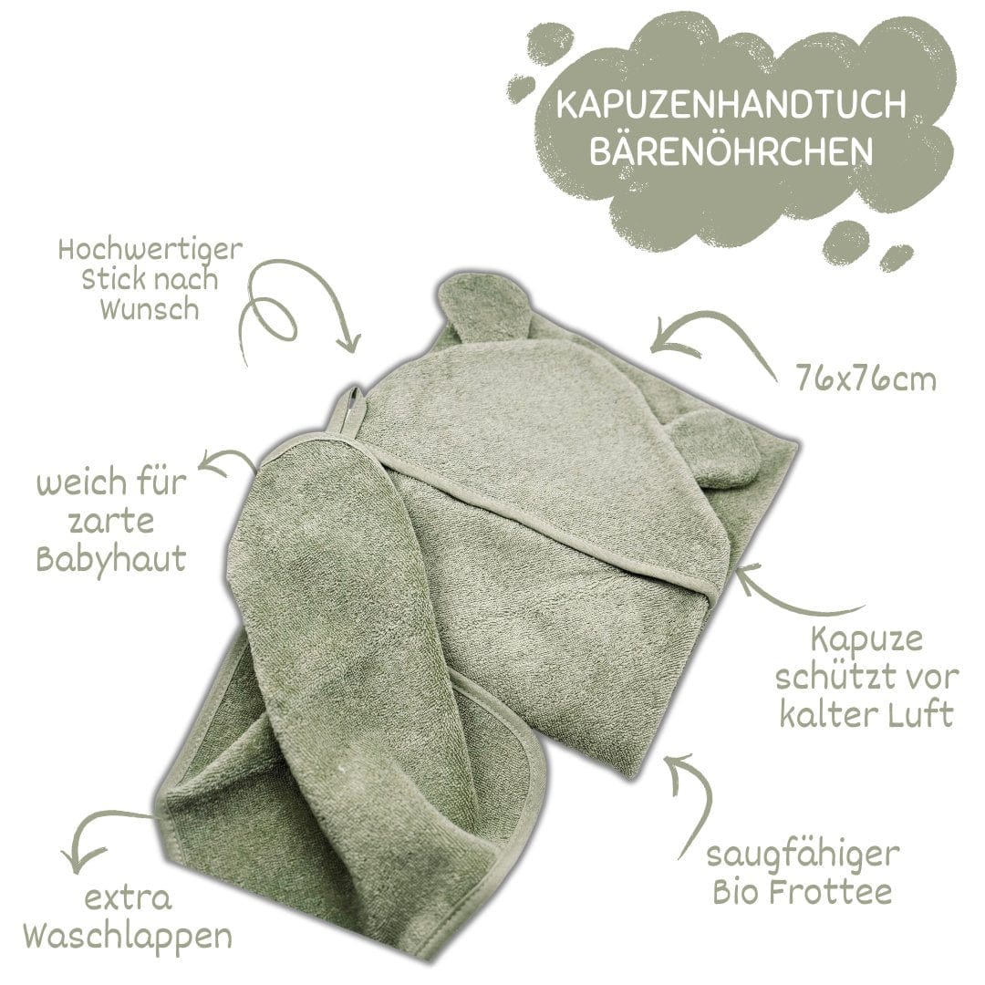 Babyhandtuch / Kapuzenhandtuch Baby mit Bärenohren & Waschlappen 