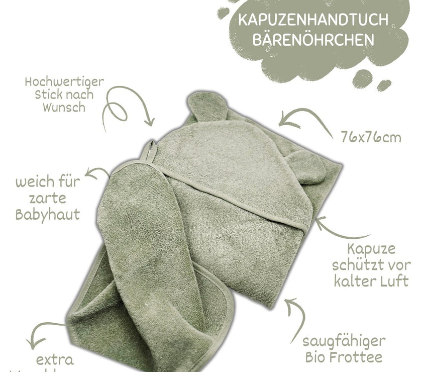Salbe Kapuzenhandtuch mit Bärenohren & Waschlappen - bergkindl