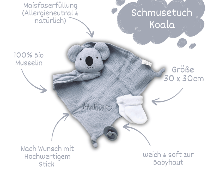 Schmusekoala Grau - Dein kuscheliger Lieblingsbegleiter aus Bio Musselin - bergkindl