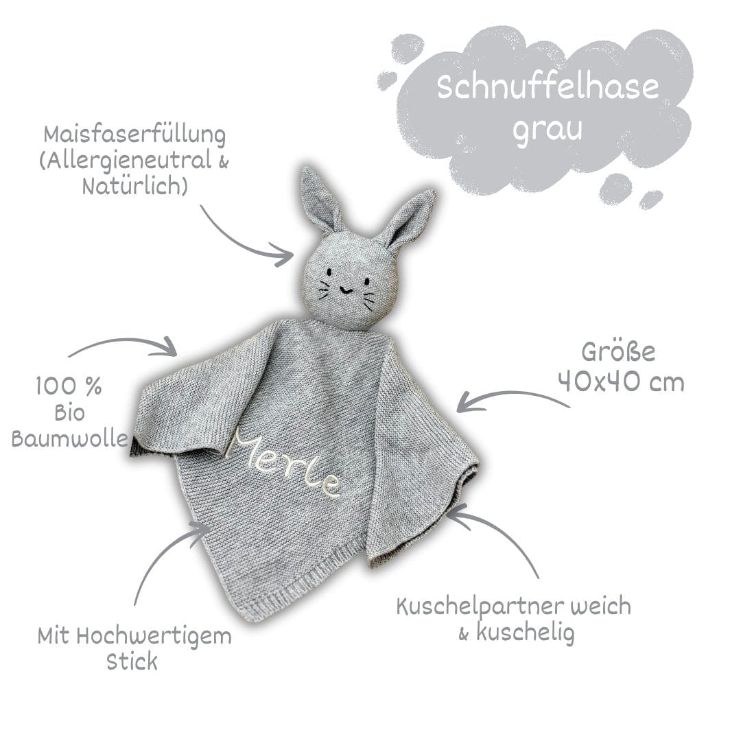 Schmusetuch Hase in Grau - Schnuffeltuch / Schmusetuch
