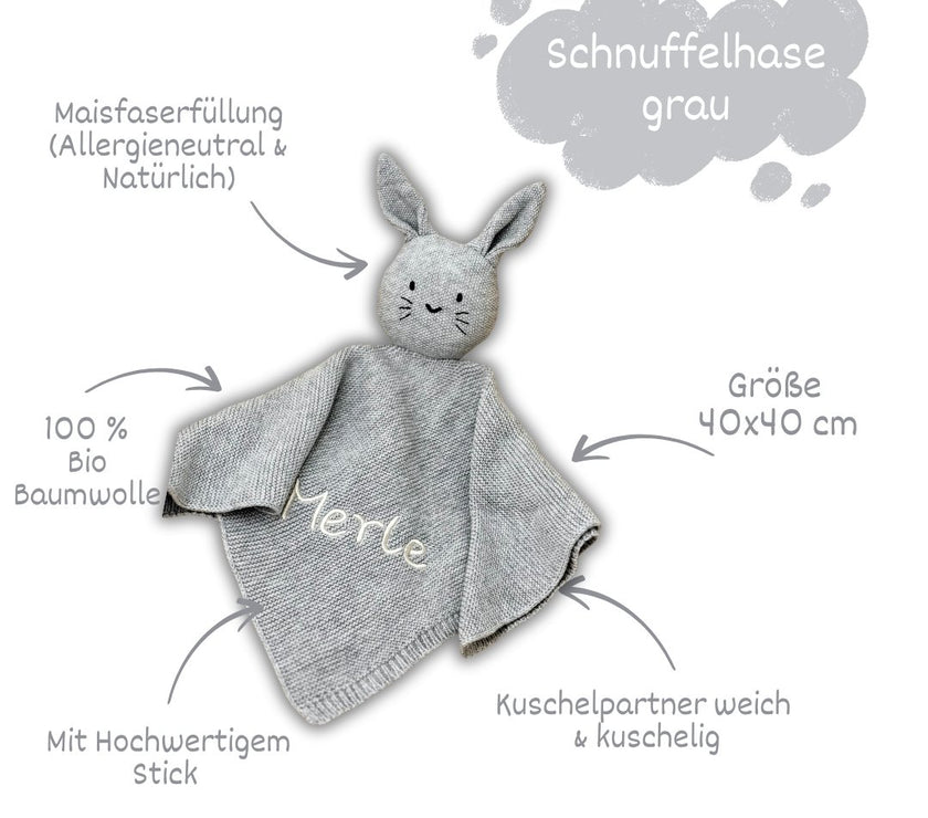 Schmusetuch Hase in Grau - bergkindl