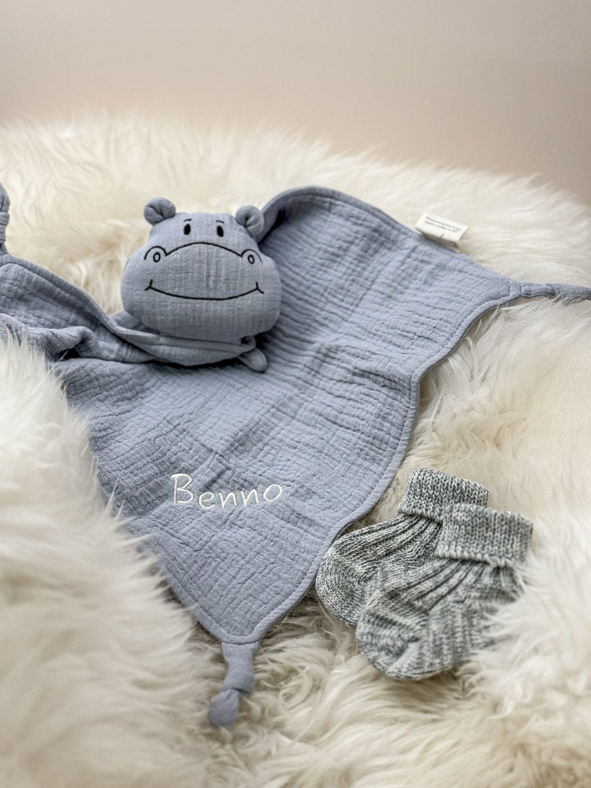 Babyhandtuch / Kapuzenhandtuch Baby Hippo grey - bergkindl