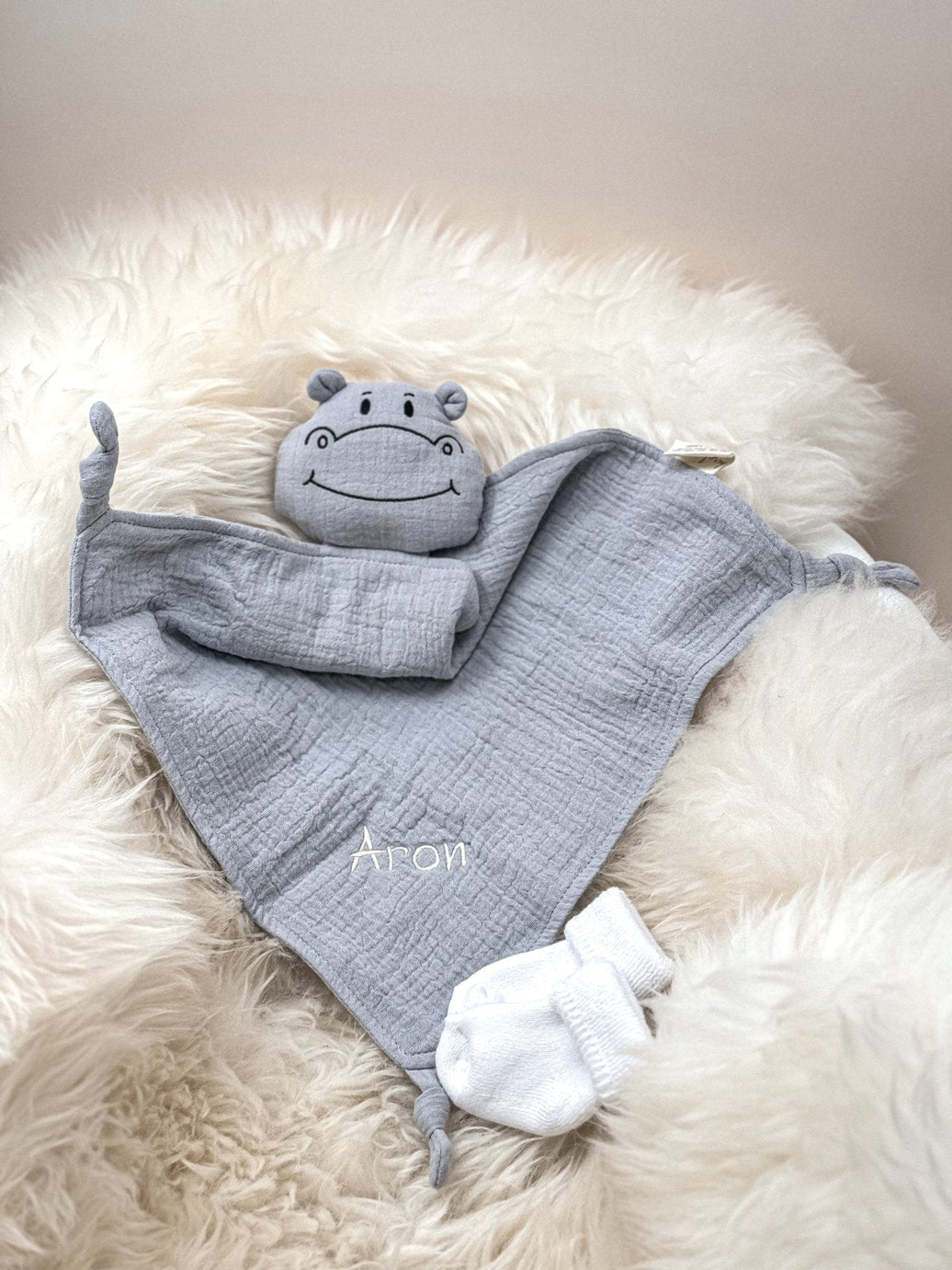 Schnuffeltuch Schmusetuch Hippo grey - bergkindl