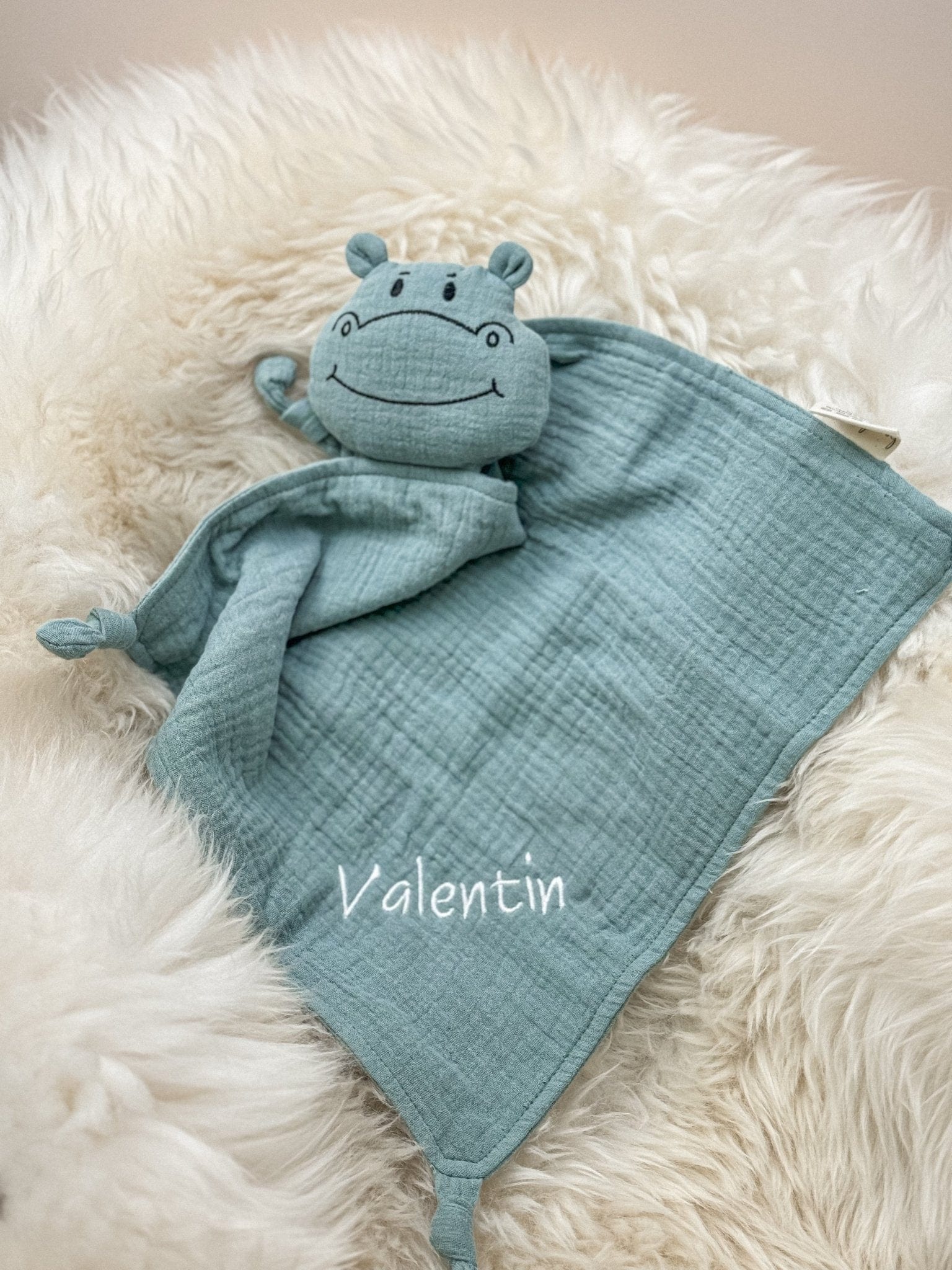 Schnuffeltuch Hippo mint - Schmusetuch aus Musselin