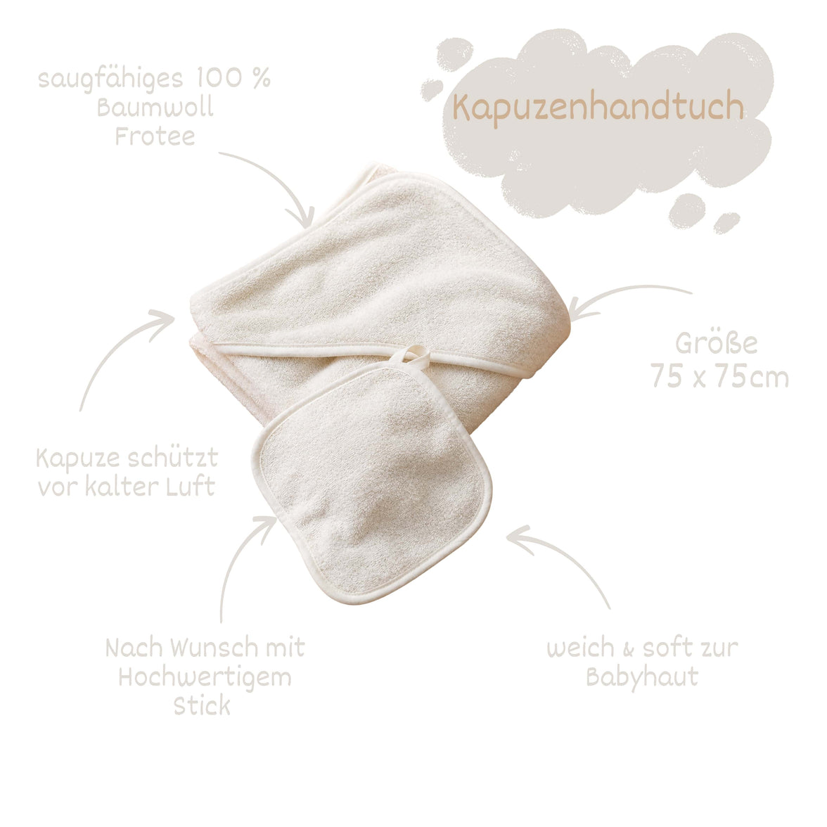 Kapuzenhandtuch mit Waschlappen Ivory