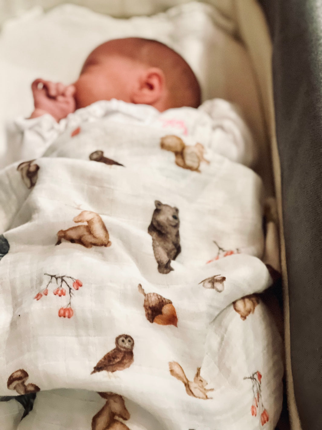Baby Musselintuch mit Waldmotiv, Design ‚Forrest‘, weich und atmungsaktiv