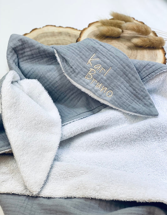 Grey hooded towel